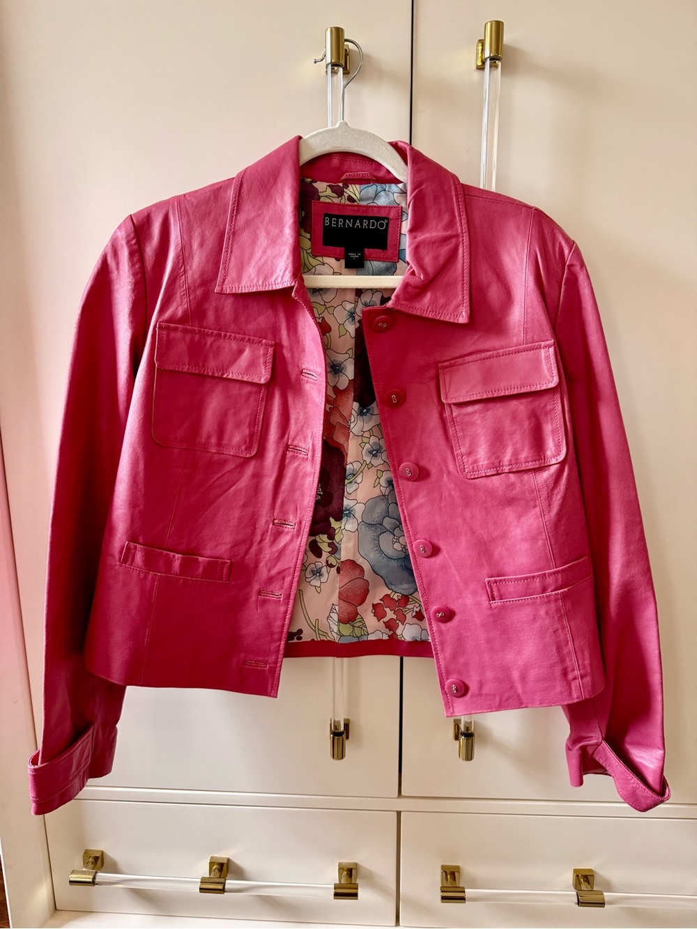Bernardo Pink Floral Leather Jacket - L